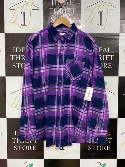 ALLGOOD |L| BUST 24| A62| PURPLE AND NAVY PLAID BUTTON-DOWN TECHNICAL UTILITY SHIRT