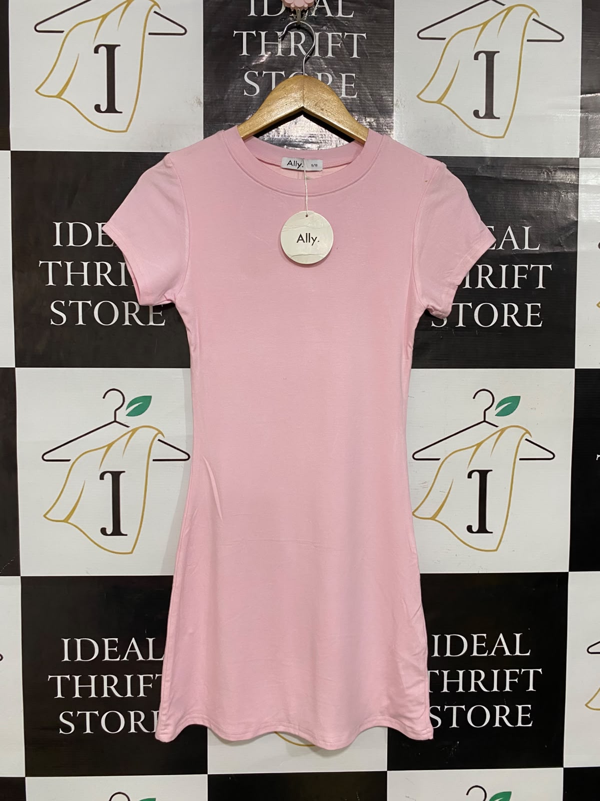 ALLY |S| BUST 14| A62| LIGHT PINK CREWNECK SHORT-SLEEVE TECHNICAL UTILITY MINI DRESS