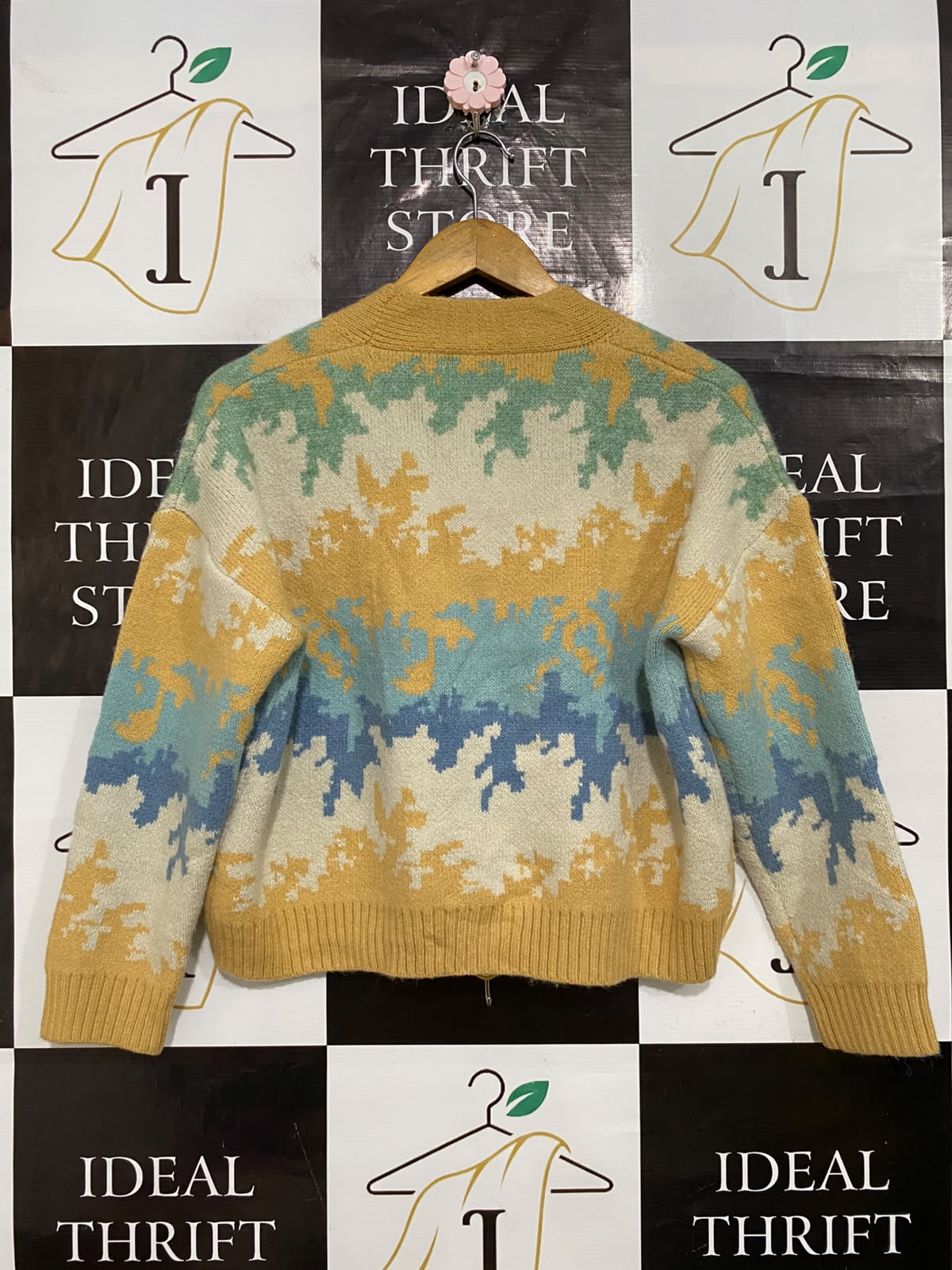 KNIT MIX |S| BUST 22| A62| MULTI-COLOR ABSTRACT JACQUARD TECHNICAL UTILITY CARDIGAN