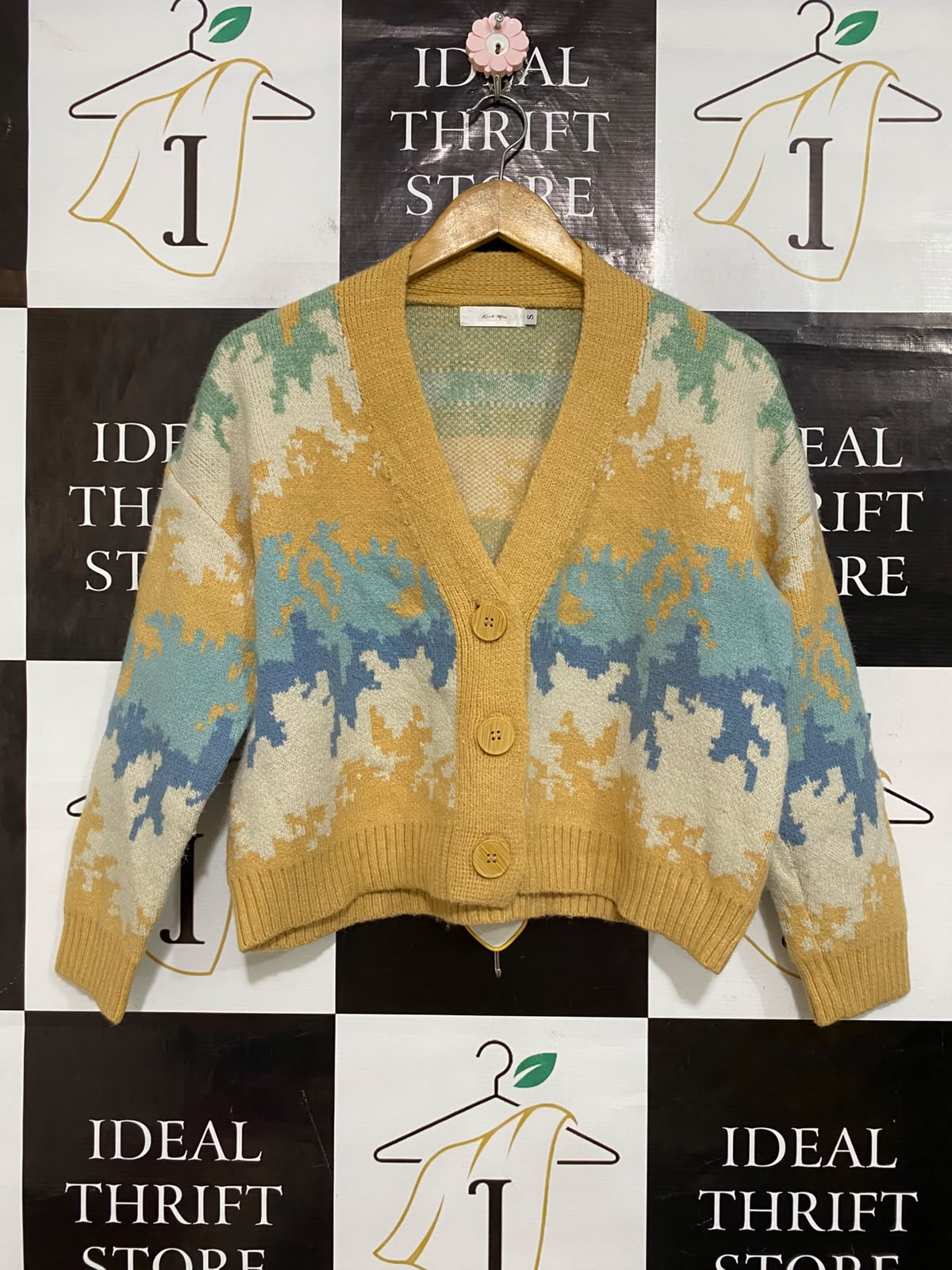 KNIT MIX |S| BUST 22| A62| MULTI-COLOR ABSTRACT JACQUARD TECHNICAL UTILITY CARDIGAN