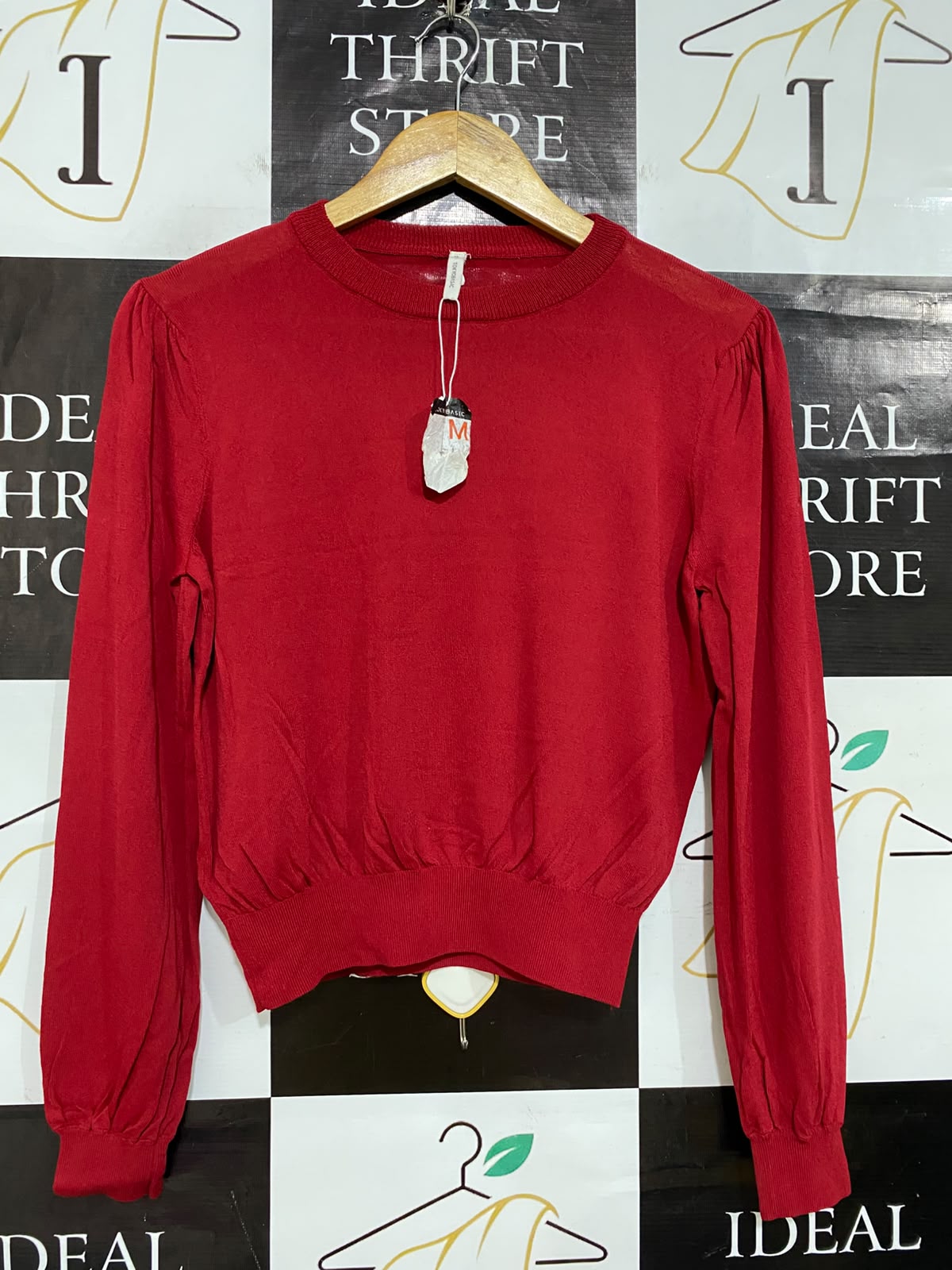 TOKYO BASIC |M| BUST 19| A62| RED LONG-SLEEVE CREWNECK TECHNICAL UTILITY SWEATER