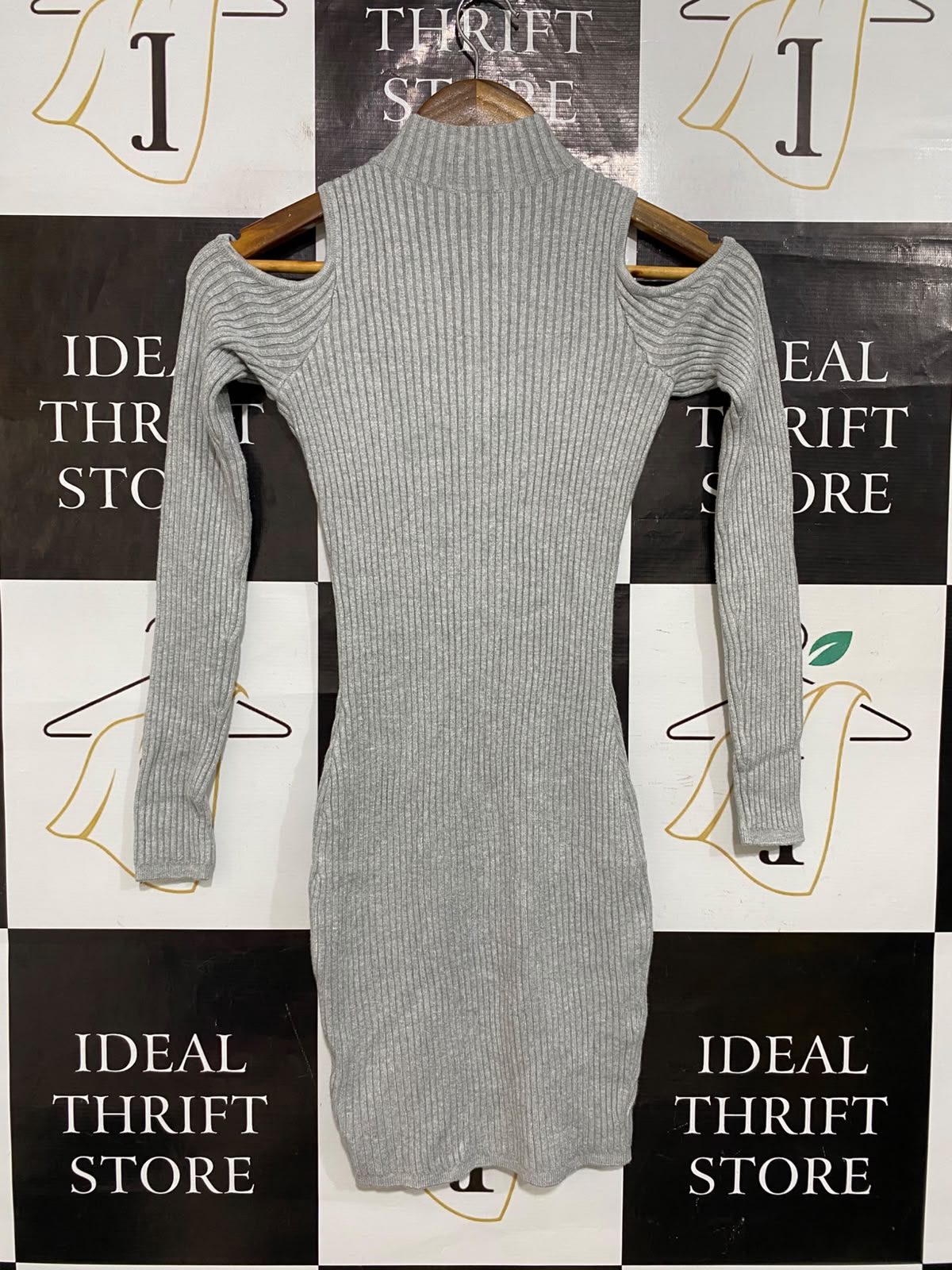 GUESS |XS| BUST 12| A62| GREY COLD-SHOULDER HALF-ZIP RIBBED TECHNICAL UTILITY MINI DRESS