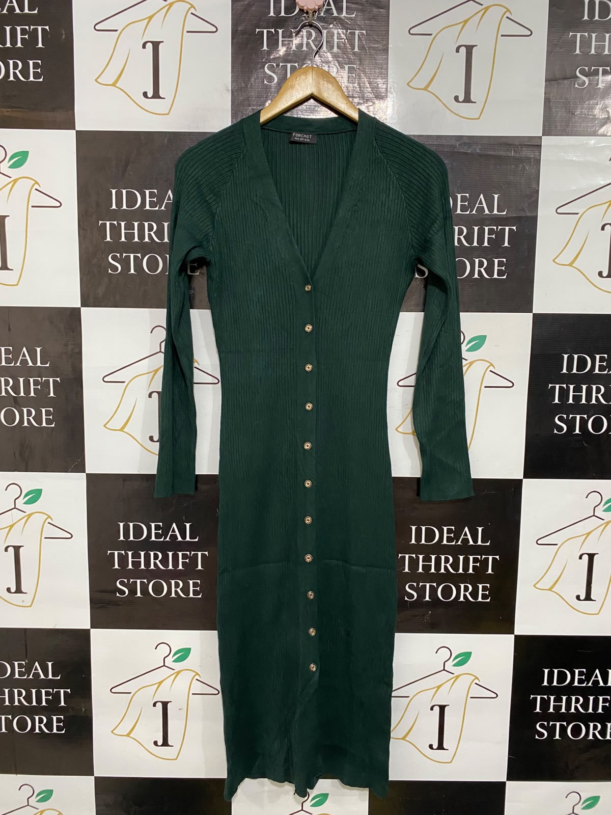 FORCAST |S| BUST 15| A62| GREEN V-NECK BUTTON-DOWN TECHNICAL UTILITY MIDI DRESS