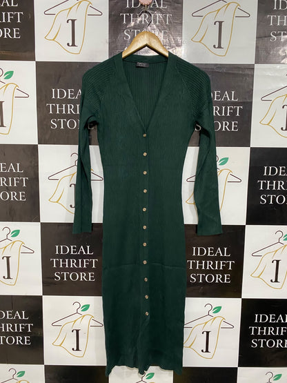 FORCAST |S| BUST 15| A62| GREEN V-NECK BUTTON-DOWN TECHNICAL UTILITY MIDI DRESS