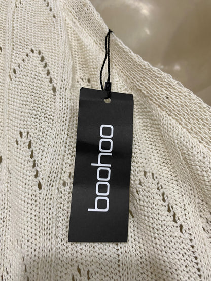 BOOHOO |M| BUST 20| A62| CREAM ONE-SHOULDER OPEN-KNIT TECHNICAL UTILITY MAXI DRESS