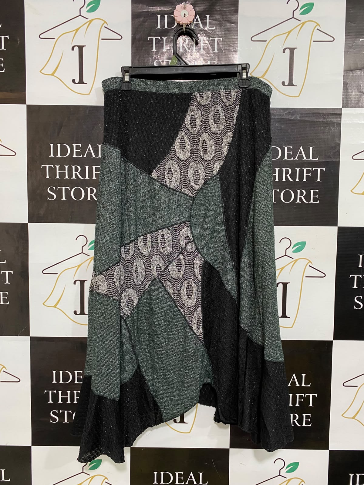 JENNY MAY |XL| WAIST 34| A61| PATCHWORK ANIMAL-PRINT METALLIC TECHNICAL UTILITY MIDI SKIRT