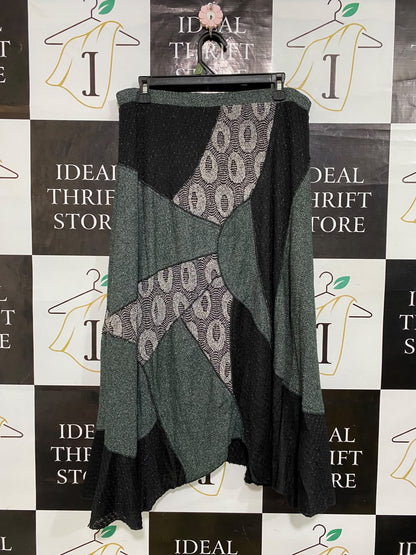 JENNY MAY |XL| WAIST 34| A61| PATCHWORK ANIMAL-PRINT METALLIC TECHNICAL UTILITY MIDI SKIRT