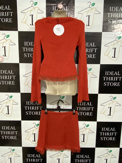 PRINCESS POLLY |S| A61| RED TIE-FRONT KNIT TOP AND SKIRT SET