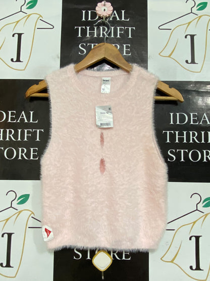 ANKO |S| BUST 15| A61| LIGHT PINK FUZZY CREWNECK SLEEVELESS TECHNICAL UTILITY VEST