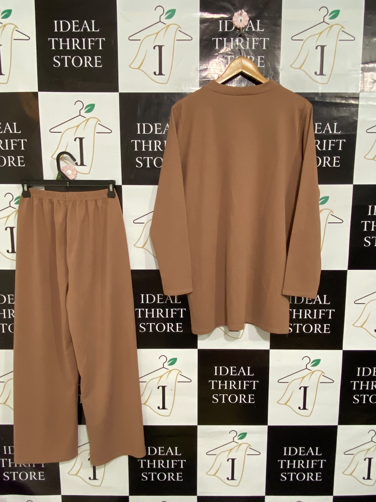 |S/M| A61| CAMEL BROWN LONG-SLEEVE TUNIC AND WIDE-LEG TECHNICAL UTILITY TWO-PIECE SET