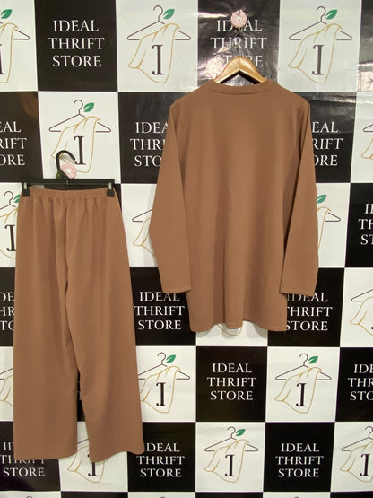 |S/M| A61| CAMEL BROWN LONG-SLEEVE TUNIC AND WIDE-LEG TECHNICAL UTILITY TWO-PIECE SET