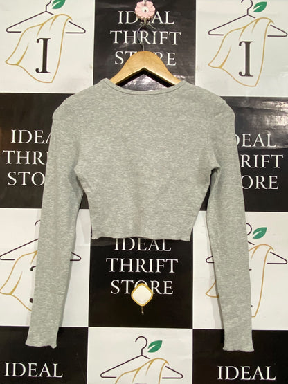 NUDELUCY |S| BUST 15| A61| GREY MARL LONG-SLEEVE CREWNECK CROPPED TECHNICAL UTILITY TOP