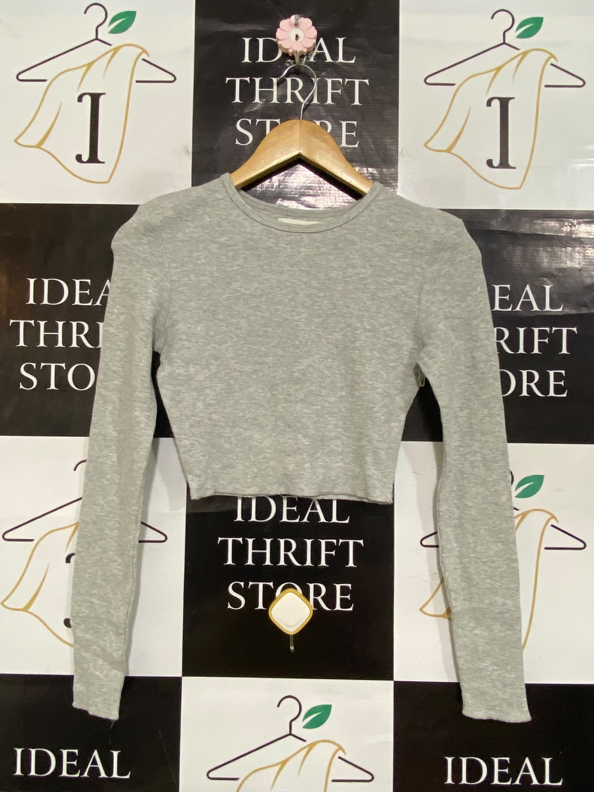 NUDELUCY |S| BUST 15| A61| GREY MARL LONG-SLEEVE CREWNECK CROPPED TECHNICAL UTILITY TOP