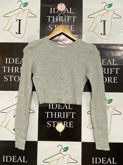 NUDELUCY |S| BUST 15| A61| GREY MARL LONG-SLEEVE CREWNECK CROPPED TECHNICAL UTILITY TOP