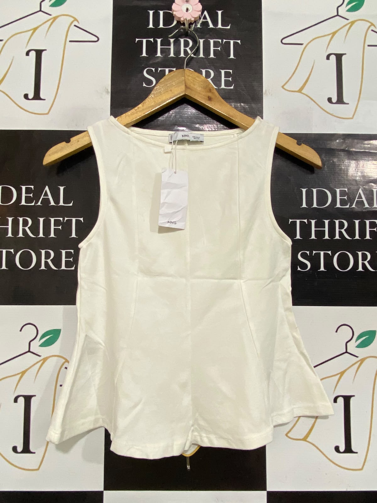 MNG |S| BUST 14| A61| OFF-WHITE SLEEVELESS PEPLUM TECHNICAL UTILITY TOP