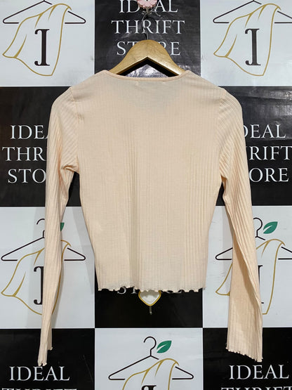 ONLY |S| BUST 15| A61| PEACH LONG-SLEEVE CREWNECK RIBBED TECHNICAL UTILITY TOP