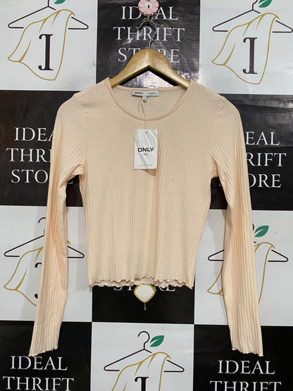 ONLY |S| BUST 15| A61| PEACH LONG-SLEEVE CREWNECK RIBBED TECHNICAL UTILITY TOP