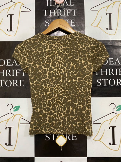 COTTON ON |XS| BUST 13| A61| ANIMAL-PRINT SNAP-FRONT RIBBED TECHNICAL UTILITY T-SHIRT
