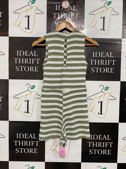 PRETTYLITTLE THING |S| BUST 14| A61| OLIVE AND WHITE STRIPED OPEN-KNIT TECHNICAL UTILITY ROMPER