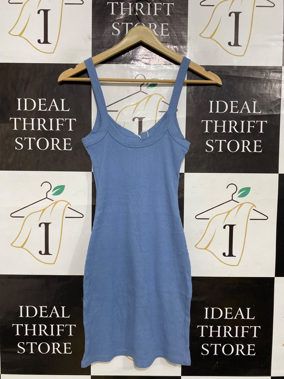 SUPRE |XS| BUST 12| A61| DUSTY BLUE SCOOP-NECK RIBBED TECHNICAL UTILITY MINI DRESS