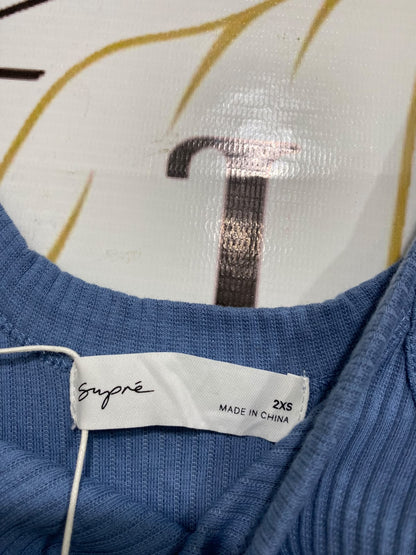 SUPRE |XS| BUST 12| A61| DUSTY BLUE SCOOP-NECK RIBBED TECHNICAL UTILITY MINI DRESS