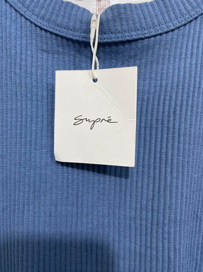 SUPRE |XS| BUST 12| A61| DUSTY BLUE SCOOP-NECK RIBBED TECHNICAL UTILITY MINI DRESS