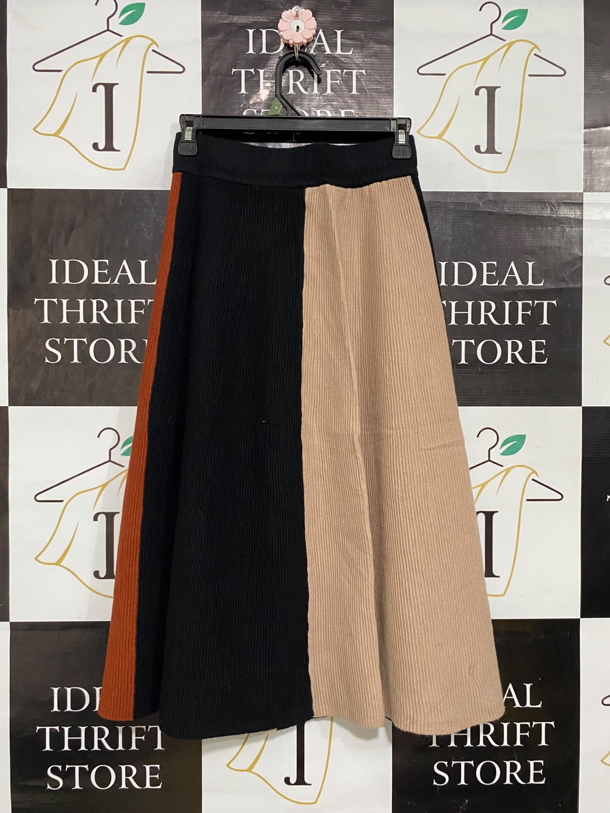 |M| WAIST 26| A61| COLOR-BLOCK RIBBED KNIT TECHNICAL UTILITY MIDI SKIRT