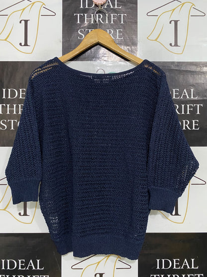 JONES NEW YORK |M| BUST 23| A61| YORK NAVY BLUE OPEN-KNIT BOAT-NECK TECHNICAL UTILITY SWEATER