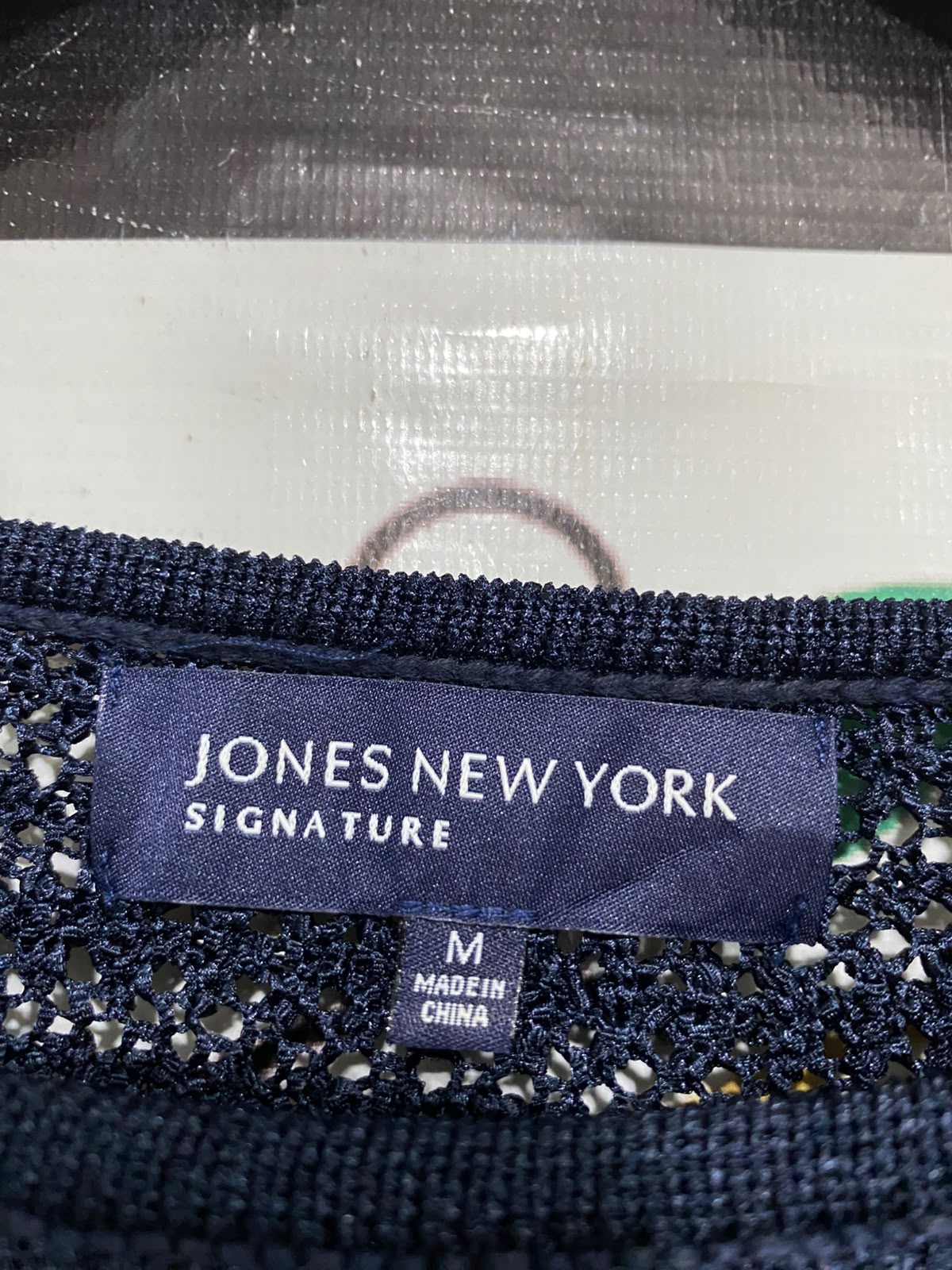 JONES NEW YORK |M| BUST 23| A61| YORK NAVY BLUE OPEN-KNIT BOAT-NECK TECHNICAL UTILITY SWEATER