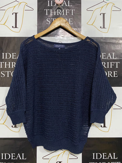 JONES NEW YORK |M| BUST 23| A61| YORK NAVY BLUE OPEN-KNIT BOAT-NECK TECHNICAL UTILITY SWEATER