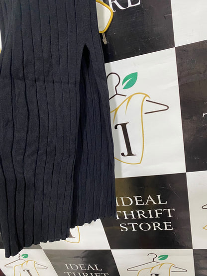 SHOWPO |XS| WAIST 24| A61| BLACK RIBBED KNIT TECHNICAL UTILITY MIDI SKIRT