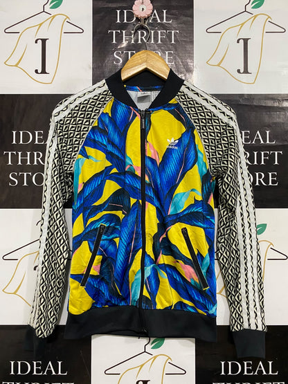 ADIDAS |S| BUST 19| A61| MULTICOLOR TROPICAL LEAF-PRINT ZIP-UP TECHNICAL UTILITY JACKET