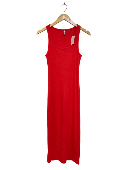 & ME |S| BUST 14| A62| RED RIBBED TANK-STYLE TECHNICAL UTILITY MIDI DRESS