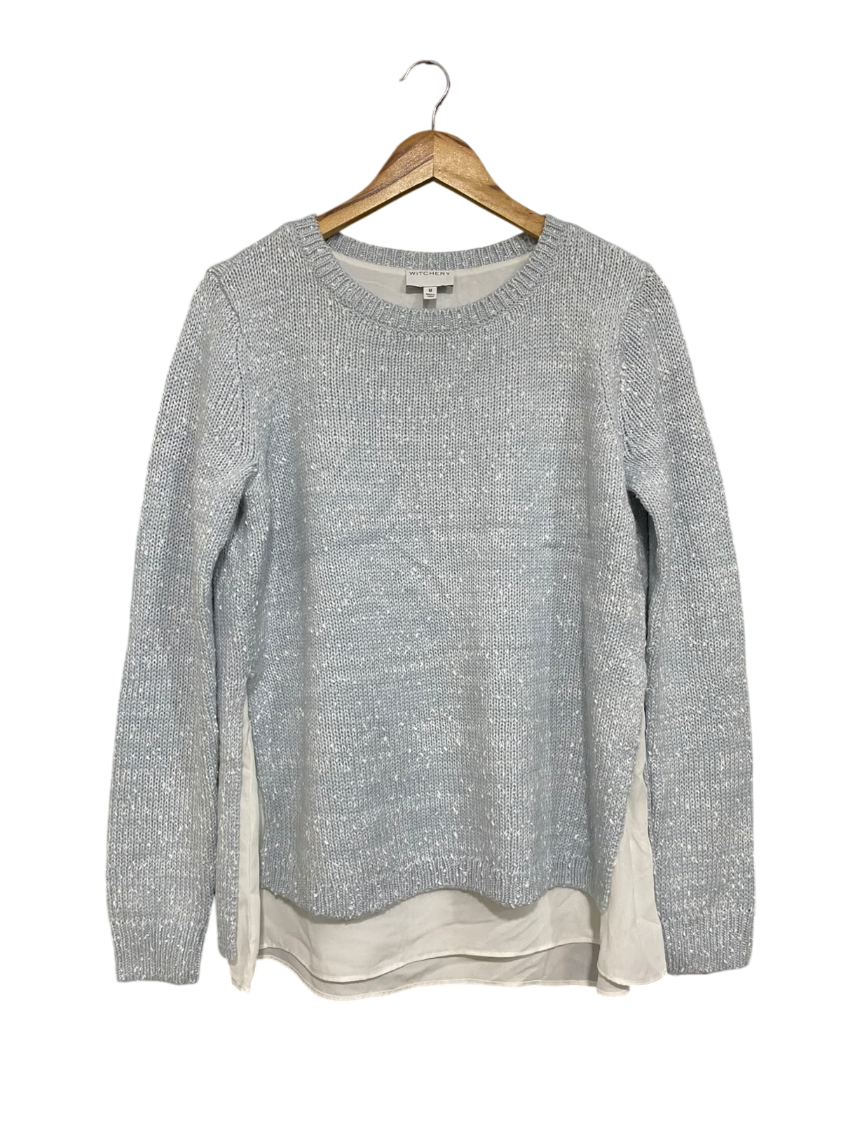 WITCHERY |M| BUST 20| A62| GREY SPECKLED LAYERING-HEM TECHNICAL UTILITY KNIT SWEATER