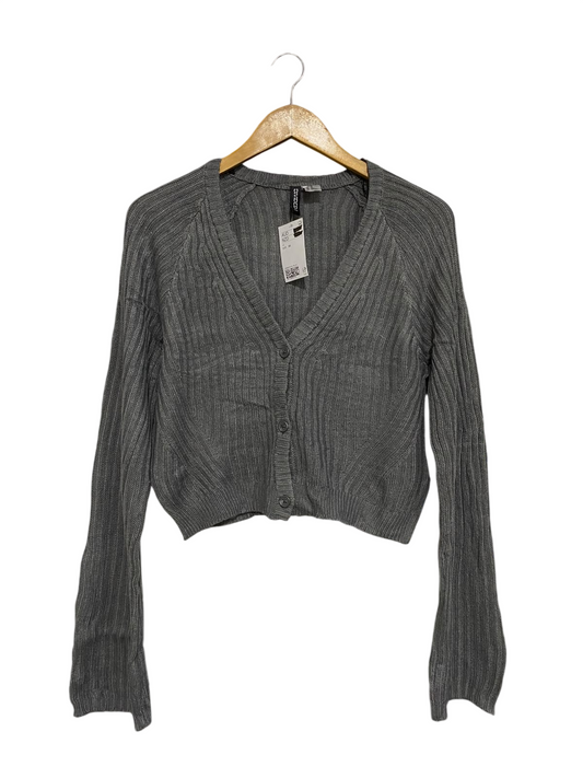 H&M |XS| BUST 18| A62| GREY RIBBED KNIT  CROPPED CARDIGAN