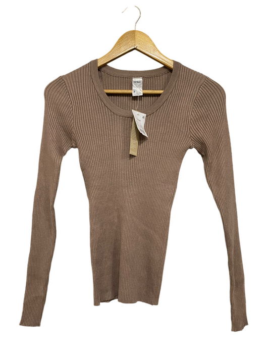 ANKO |S| BUST 12| A62| TAUPE RIBBED SCOOP-NECK LONG-SLEVE TOP