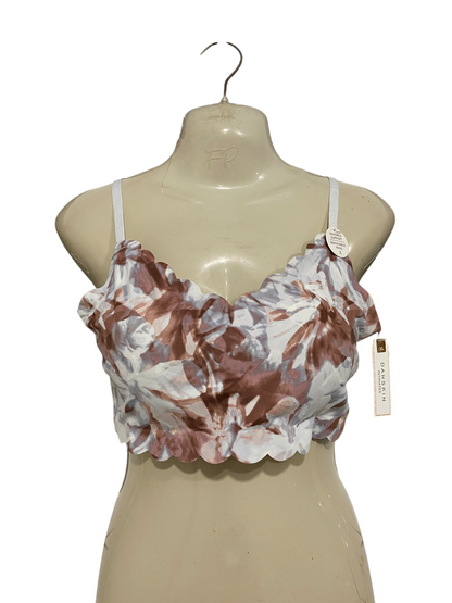 DANSKIN |XL| BUST 17| A62| BROWN AND WHITE FLORAL SCALLOPED TECHNICAL UTILITY CROP TOP