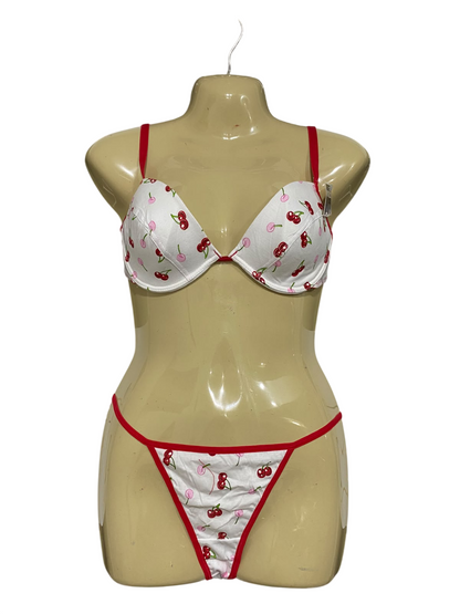 INTIMATES |M| A62| WHITE AND RED CHERRY-PRINT TECHNICAL UTILITY LINGERIE SET