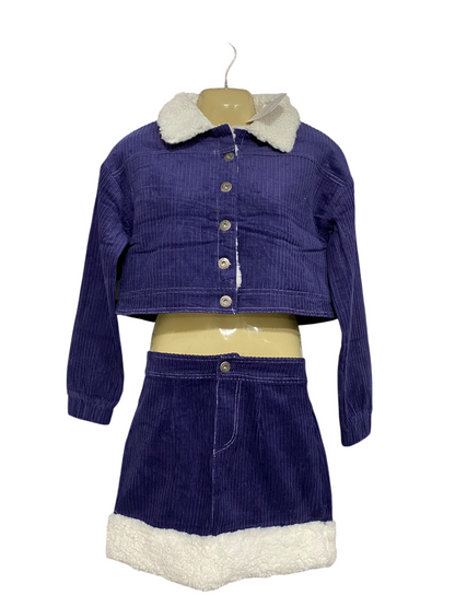 FRUNWAY |S| A62| PURPLE CORDUROY SHERPA-TRIM TECHNICAL UTILITY TWO-PIECE SET