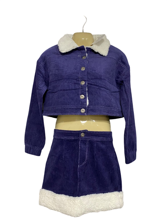 FRUNWAY |S| A62| PURPLE CORDUROY SHERPA-TRIM TECHNICAL UTILITY TWO-PIECE SET
