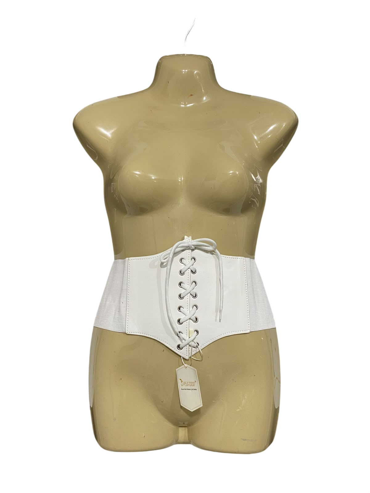 JASGOOD |S| BUST 15| A62| WHITE FAUX-LEATHER LACE-UP TECHNICAL UTILITY CORSET BELT