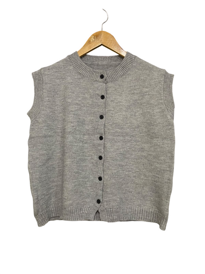 |L| BUST 19| A62| GREY BUTTON-UP KNIT TECHNICAL UTILITY VEST