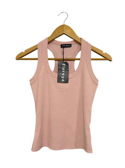 FLOREYA |XS| BUST 13| A62| DUSTY PINK RIBBED RACERBACK TECHNICAL UTILITY TANK TOP