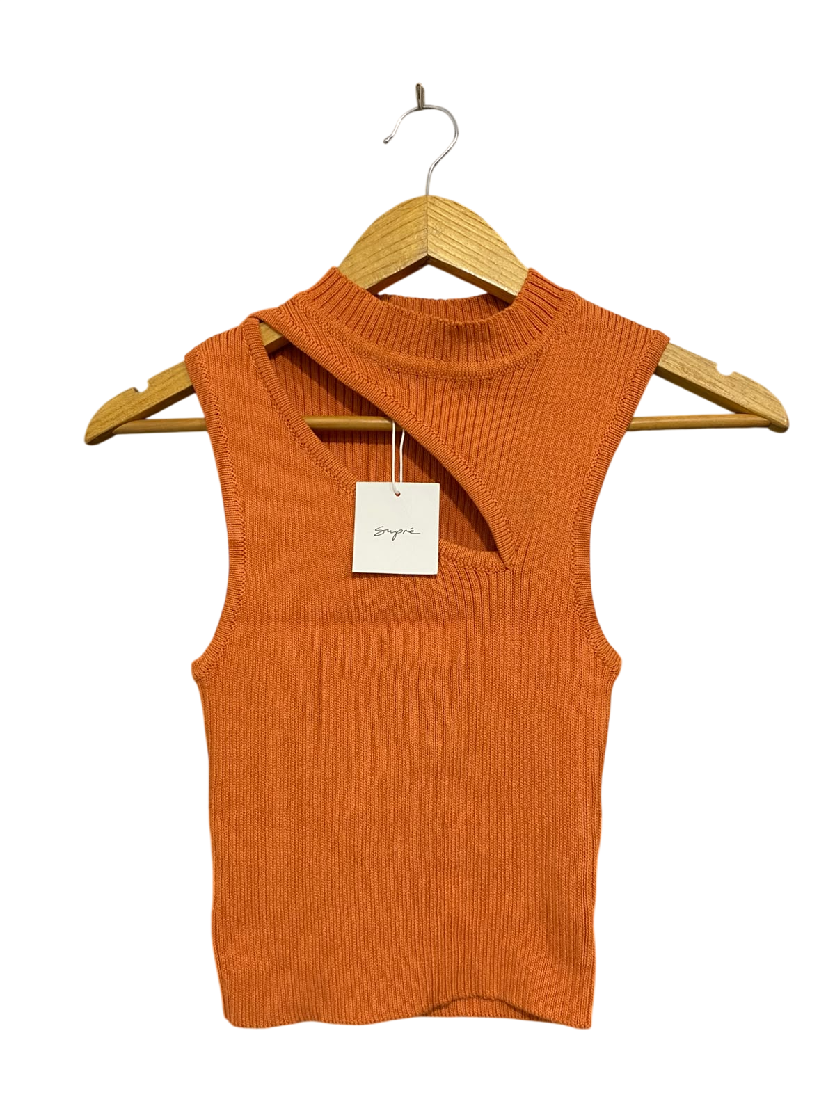 SUPRE |S| BUST 11| A62| ORANGE ASYMMETRIC CUTOUT TECHNICAL UTILITY TANK TOP