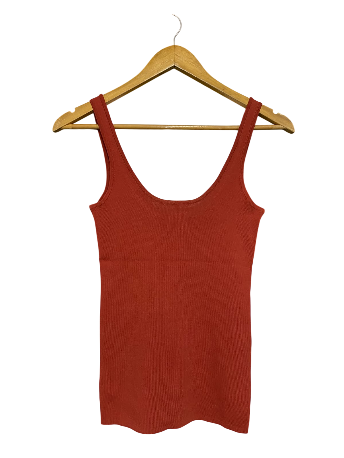 BARDOT |XS| BUST 13| A62| RUST-ORANGE RIBBED SCOOP-NECK TECHNICAL UTILITY TANK TOP