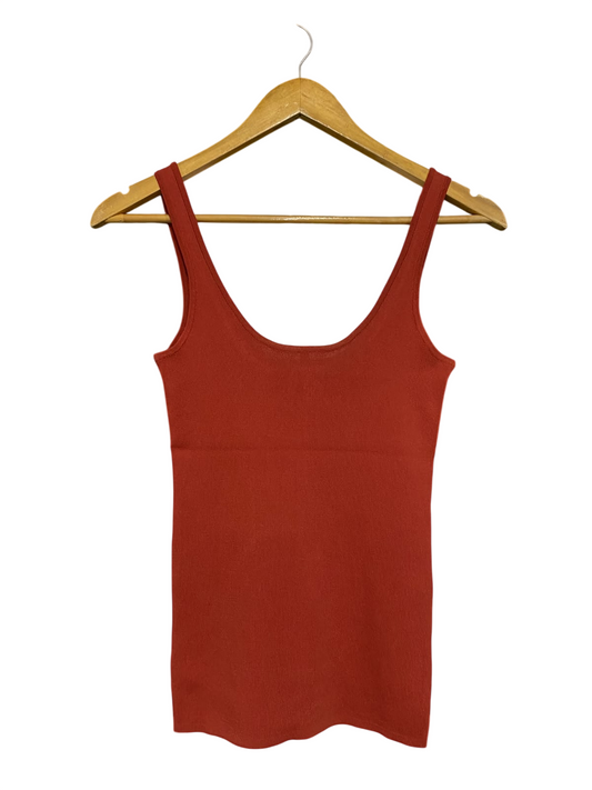 BARDOT |XS| BUST 13| A62| RUST-ORANGE RIBBED SCOOP-NECK TECHNICAL UTILITY TANK TOP