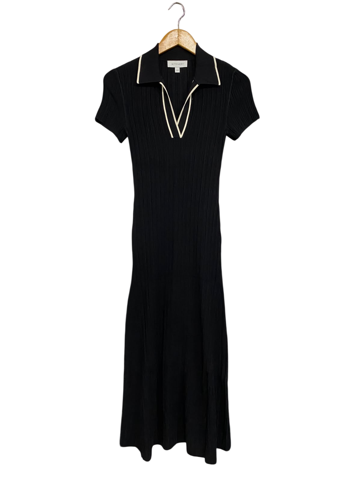 WITCHERY |XXS| BUST 12| A63| BLACK CONTRAST-TRIM POLO TECHNICAL UTILITY MIDI DRESS