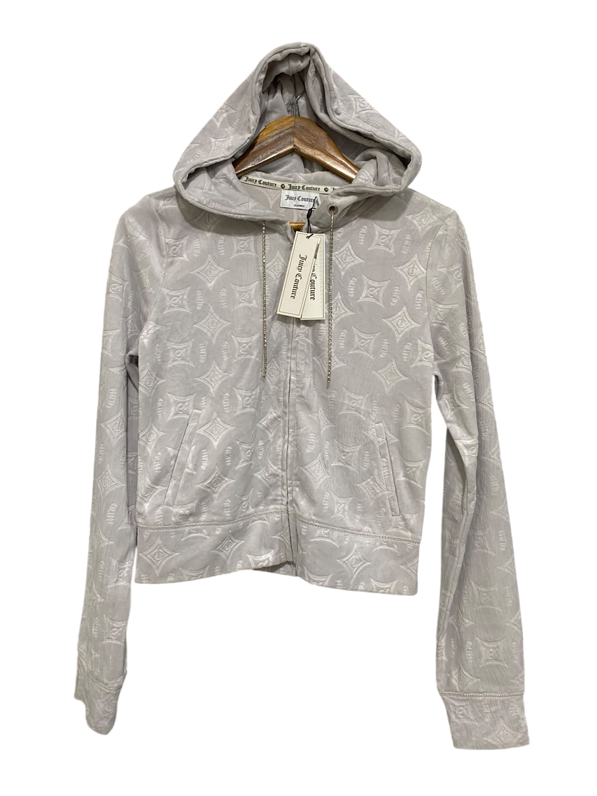 JUICY COUTURE |M| BUST 17| A63| GREY EMBOSSED LOGO ZIP-UP TECHNICAL UTILITY HOODIE