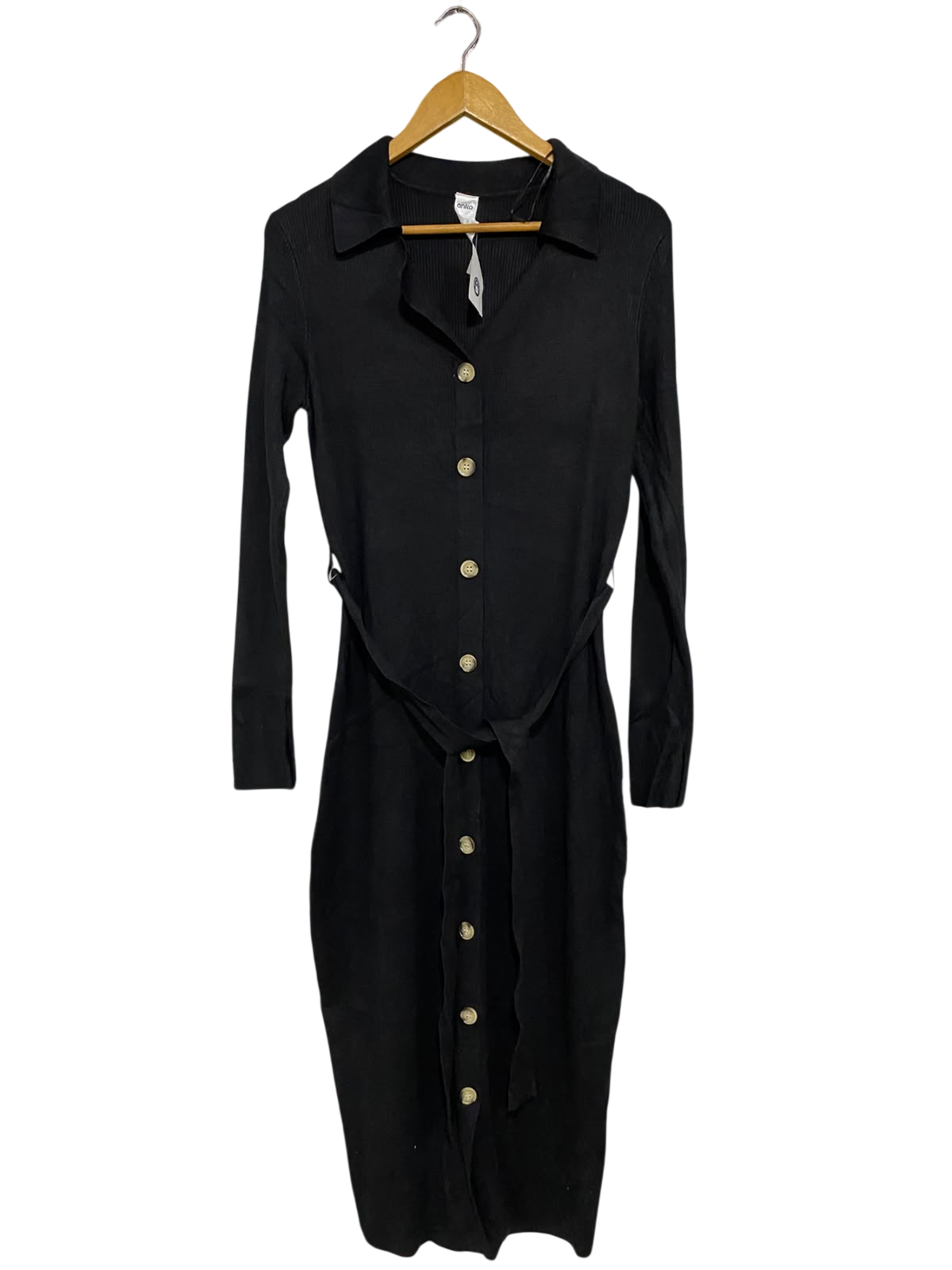 ANKO |M| BUST 17| A63| BLACK POLO-COLLAR BUTTON-UP TECHNICAL UTILITY MIDI DRESS