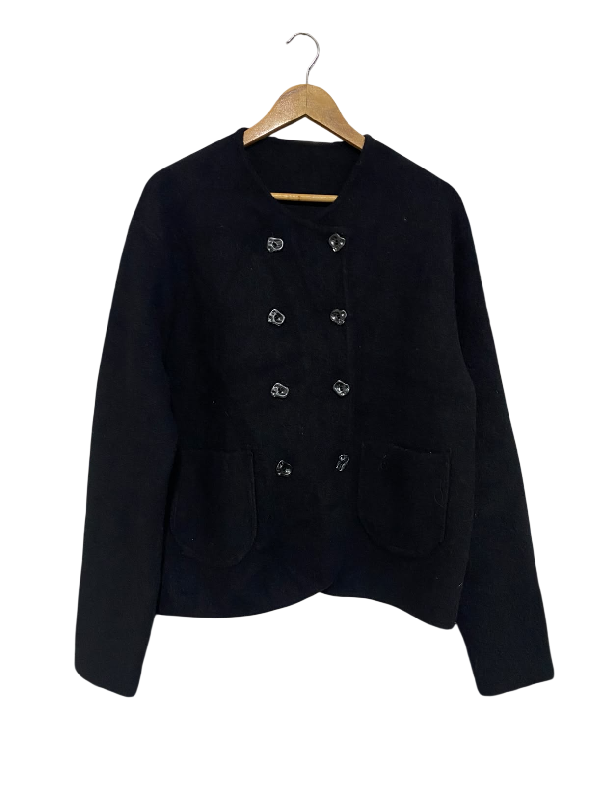 REKAYYAI |M| BUST 22| A63| BLACK DOUBLE-BREASTED BUTTON-UP TECHNICAL UTILITY JACKET